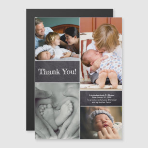 Baby foto collage Dank u aanmaning geboorte Magnetische Uitnodiging