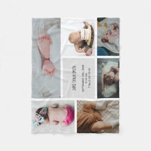 Baby Foto Collage Keepomwille Naam Geboortedatum Fleece Deken (Voorkant)