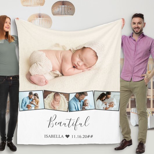 Baby Foto Collage Zigzag Afbeelding Strip White Fleece Deken