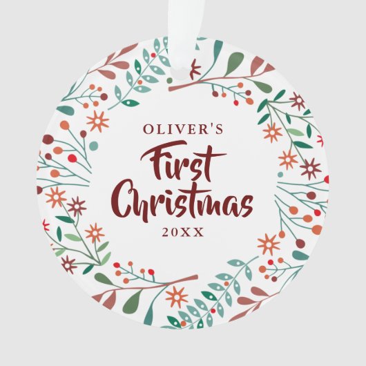 Baby Foto Eerste Kerstmis Bloemstuk Ornament (voorkant)