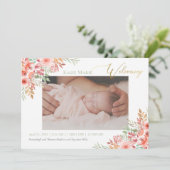 Baby Foto Elegant Blush Pink Floral Birth Aankondiging (Staand voorkant)