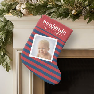 Baby Foto- en vaderlandslievende gestreepte patron Kleine Kerstsok