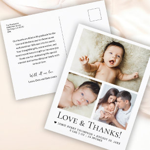 Baby Foto Geboorteaankondiging Liefde en Bedankt Briefkaart