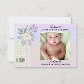 Baby foto geboortedatum foto retro Pastel Script A Bedankkaart (Voorkant)