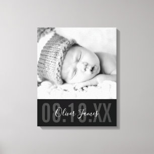 BABY FOTO GEBOORTEDATUM schattig type monochroom z Canvas Afdruk