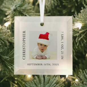 Baby Foto Geboortestatistieken Kerstmis Glas Ornament