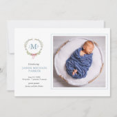 Baby foto Greenery monogrammed Aankondiging (Voorkant)