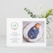 Baby foto Greenery monogrammed Aankondiging (Staand voorkant)