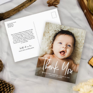 Baby Foto Handlettering Bedankt Moderne Geboorte Aankondigingskaart
