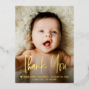 Baby Foto Handlettering Bedankt Moderne Geboorte Folie Feestdagen Briefkaart