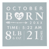 Baby Foto Keepakes & Birth Stats Blue Monogram Kubus (Voorkant)