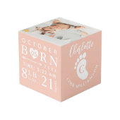 Baby Foto Keepslag & Birth Stats Roze monogram Kubus (Achter hoekig)