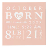 Baby Foto Keepslag & Birth Stats Roze monogram Kubus (Voorkant)