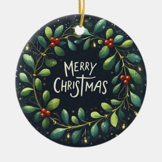 Baby Foto Kerst Mistletoe Krans Keramisch Ornament (Voorkant)