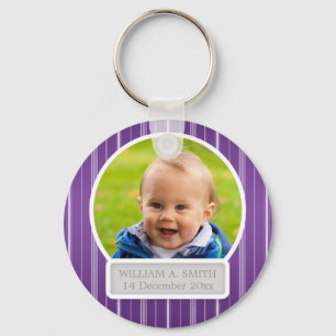Baby Foto met naam Elegant Stripes Paars Sleutelhanger