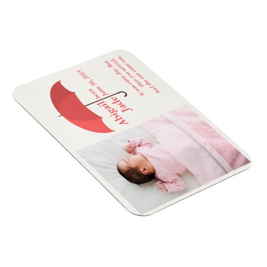 Baby Foto met naam en datum onder rode paraplu Magneet (Rechterzijde)