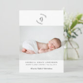 Baby Foto Modern Monogram Laurel Birth Aankondiging (Staand voorkant)