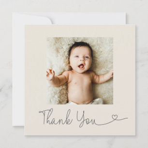 Baby Foto Moderne Hart Baby shower beige Bedankkaart