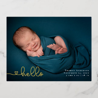 Baby Foto Moderne Hart Kalligrafie Geboorte Folie Feestdagen Briefkaart