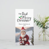 Baby Foto Onze Eerste Kerst Groet Feestdagenkaart (Staand voorkant)