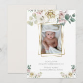 Baby | Foto toevoegen Alabaster Peonies Gold Lijst Kaart (Voorkant / Achterkant)