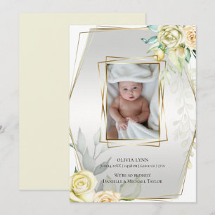 Baby Foto toevoegen Yellow Roses Gold Lijst Kaart