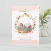 Baby Foto Trendy Floral Modern Birth Aankondiging (Staand voorkant)