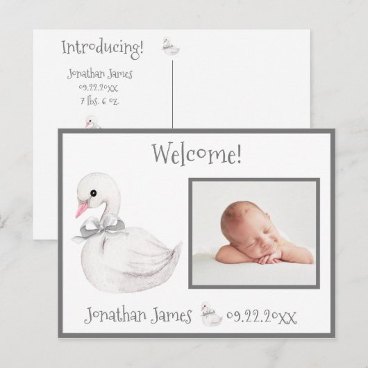 Baby foto Typografie Name Stats Aankondigingskaart (Voorkant / Achterkant)
