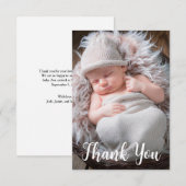 Baby Fotoaankondiging handgeschreven script Bedankkaart (Voorkant / Achterkant)