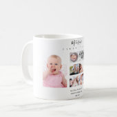 Baby Fotocollage geboorte Stats 12 maanden Aangepa Koffiemok (Voorkant links)