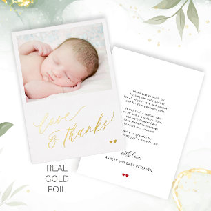 Baby fotoliefde dank je goud folie bedankkaart uitnodiging
