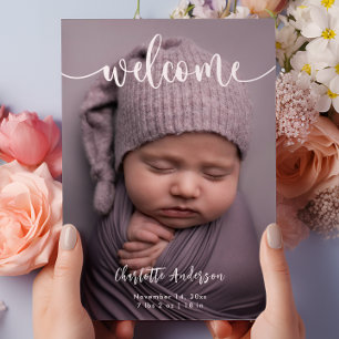 Baby Foto's Elegant Naam Script Geboorte Aankondiging