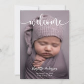 Baby Foto's Elegant Naam Script Geboorte Aankondiging (Voorkant)