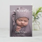 Baby Foto's Elegant Naam Script Geboorte Aankondiging (Staand voorkant)