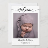 Baby Foto's Elegante Naam Script Geboorteaankondig Aankondiging (Voorkant)