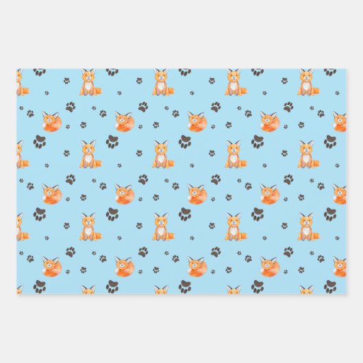 Baby Fox Animal Sleeping Paw Prints Tracks Inpakpapier Vel (Voorkant 2)