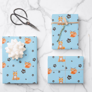 Baby Fox Animal Sleeping Paw Prints Tracks Inpakpapier Vel