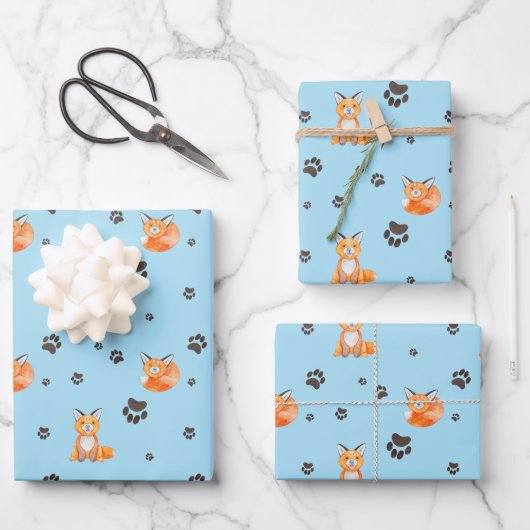 Baby Fox Animal Sleeping Paw Prints Tracks Inpakpapier Vel (Voorkant)