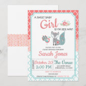 Baby Fox Baby shower Uitnodiging - Meisje (Voorkant / Achterkant)