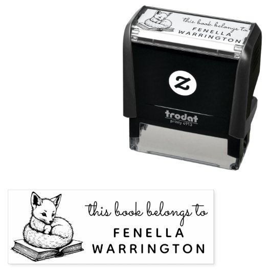 Baby Fox Book Nook Ex Libris Stamp Zelfinktende Stempel (In situ)
