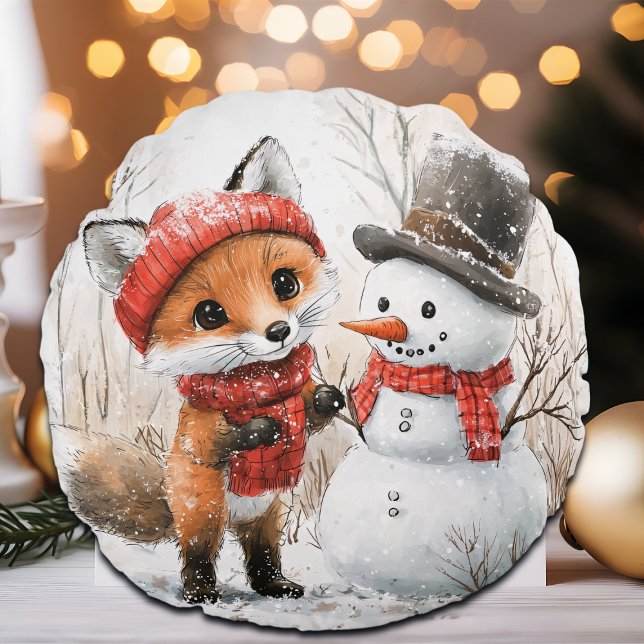 Baby Fox en Snowman Rond Kussen (Creator heeft geüpload)