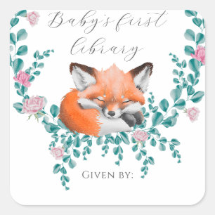 Baby fox in bloei - Baby's eerste bibliotheek Vierkante Sticker