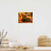 Baby Fox in de herfst bladeren Poster (Keuken)