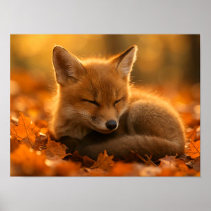 Baby Fox in de herfst bladeren Poster