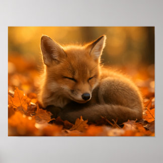 Baby Fox in de herfst bladeren Poster