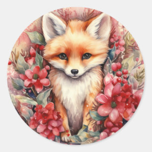 Baby Fox met kerst Schattige Ronde Sticker