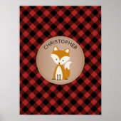 Baby Fox Plaid Personalized Nursery Artwork Poster (Voorkant)