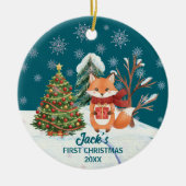 Baby Fox Snow Trees First Christmas Keramisch Ornament (Voorkant)