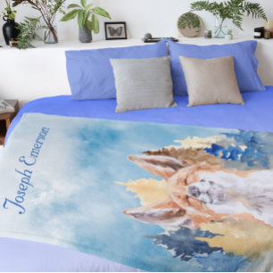 Baby Fox Waterverf Gepersonaliseerd bos Fleece Deken