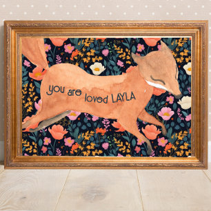 Baby Fox Woodland Cottagecore Waterverf Bloemen Poster